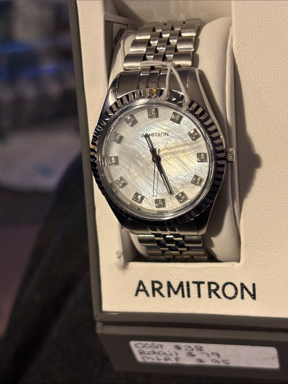 Armitron Silver Tone Watch with Mother-of-Pearl Dial